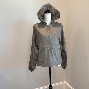 Lightweight grey windbreaker with hood